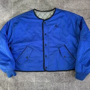 Women's Nike Jordan Essentials Reversible Flight Blue Gray Puffer Jacket Sz M